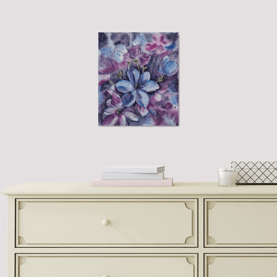 Anemones - purple flower, original watercolor