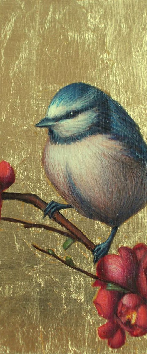birds "Titbird and red flowers" by Tatyana Mironova
