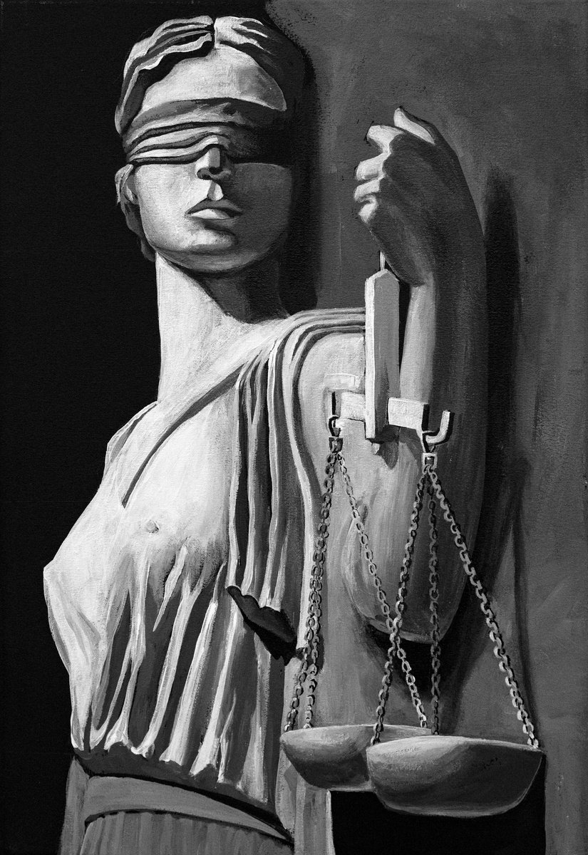 Portrait Acrylic Painting By Sonata Art, 14 X 20", Themis Goddess Of Justice, Original Artwork