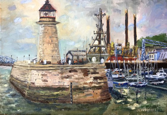 Ramsgate harbour entrance. An original plein air oil painting.