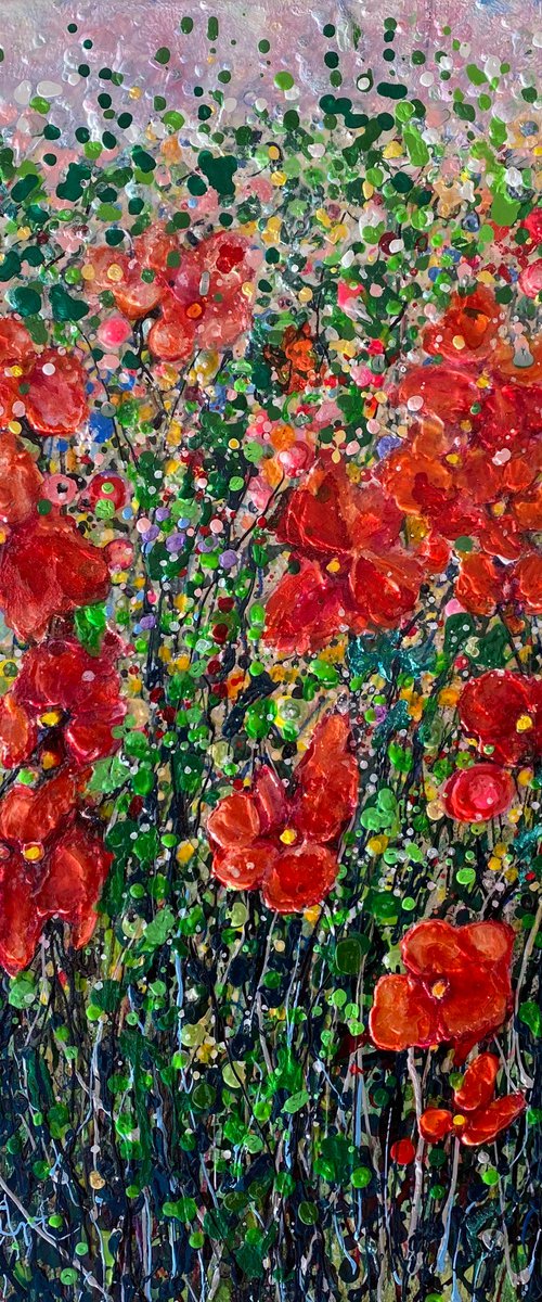 Summer Morning - Floral Abstract Original Painting  Inspired by Jackson Pollock Dripping Technique  Splatter, Drip and Patterns by Lena Owens at OLena Art