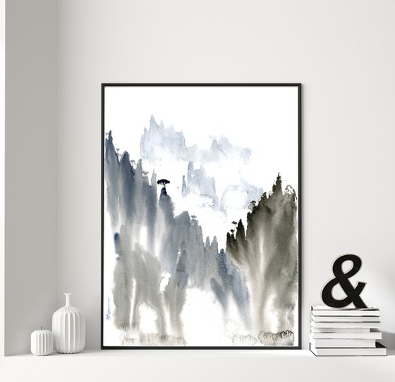 Japanese mountains painting (number 1 ) -  Original Watercolor Painting