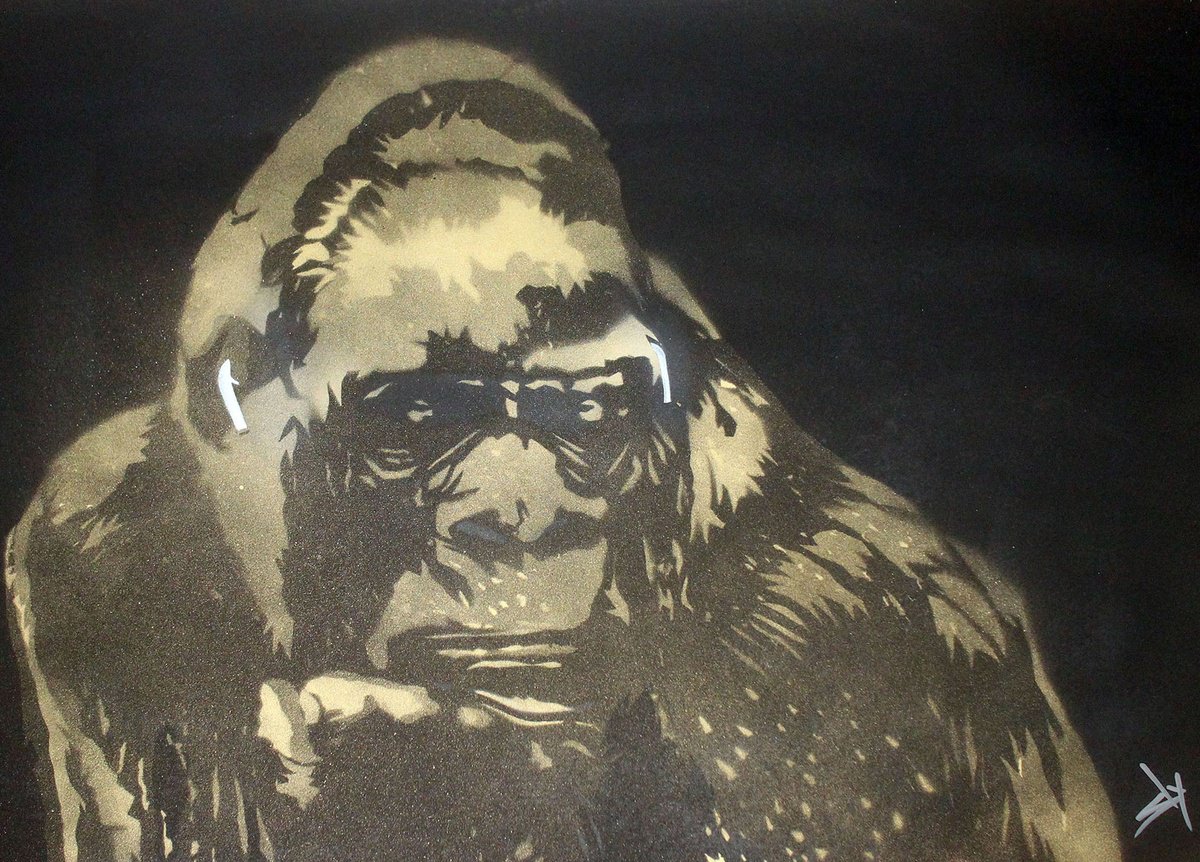 Urban And Pop Animal Painting By Juan Sly, 30 X 23", Gorilla In The Groove (Au)., Original Artwork