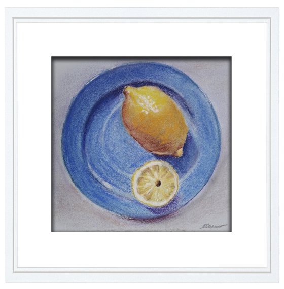 Tea with lemon - small pastel painting, present