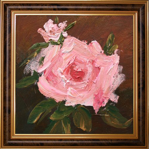ROSE PINK  6X6" / FRAMED / FROM MY A SERIES OF MINI WORKS / ORIGINAL ACRYLIC PAINTING by Salana Art Gallery