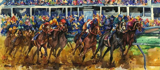 The Race No. 2 - Horse Watercolor by Kathy Morton Stanion