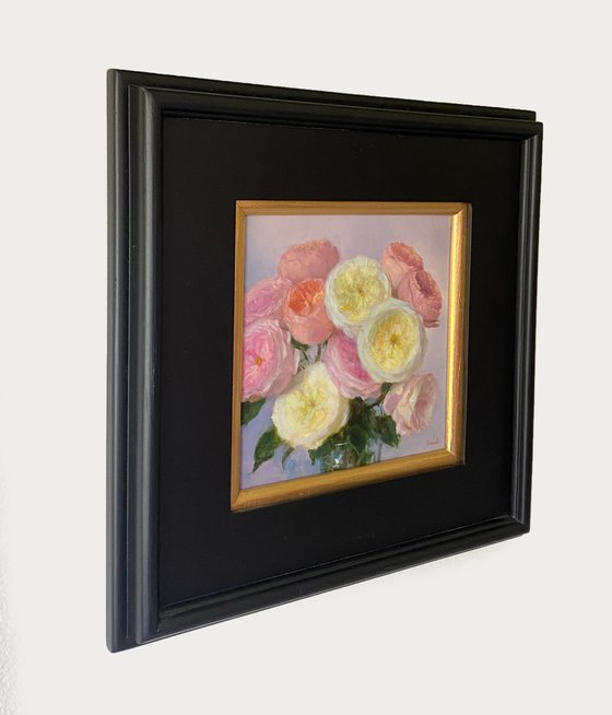 "Tenderness. Garden Roses" Contemporary Original Floral Still Life Oil Painting