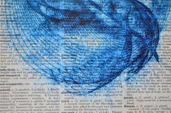 Blue Vibrations 1 - Collage Art on Large Real English Dictionary Vintage Book Page