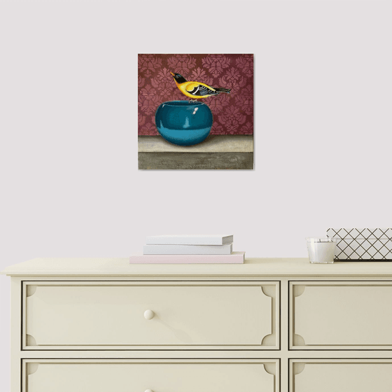 Goldfinch on Blue Bowl