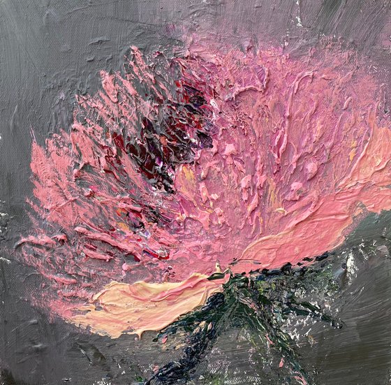 Peony on graphite original painting on canvas