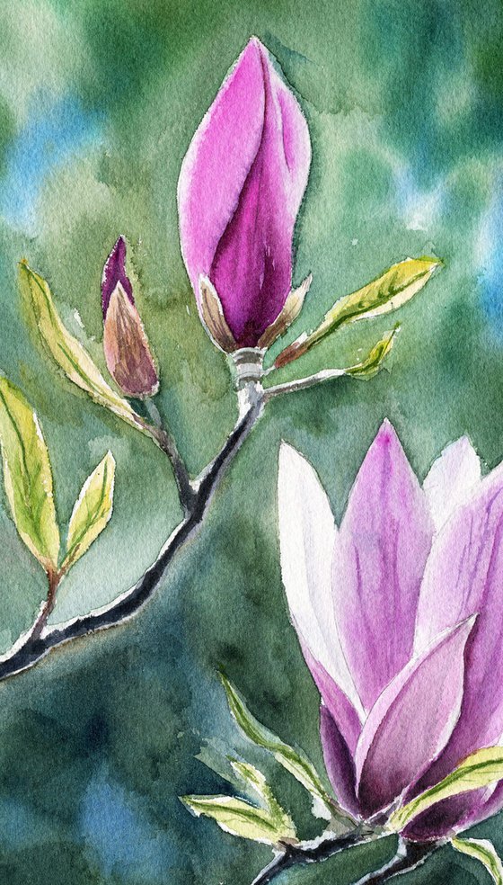 Magnolia flower original watercolor artwork, spring floral , gift for her, gift for mother