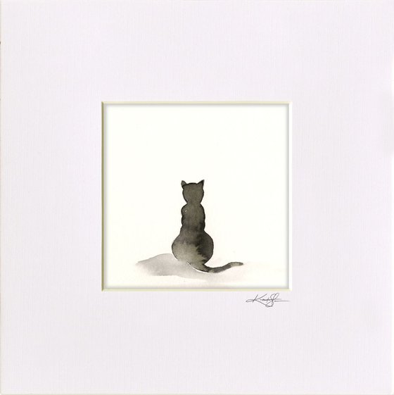 I Love Cats 2 - Contemplating Cat Watercolor by Kathy Morton Stanion