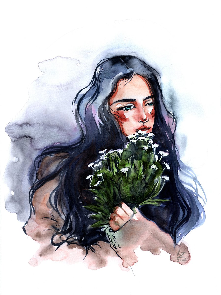 Girl with flowers by Lada Ziangirova