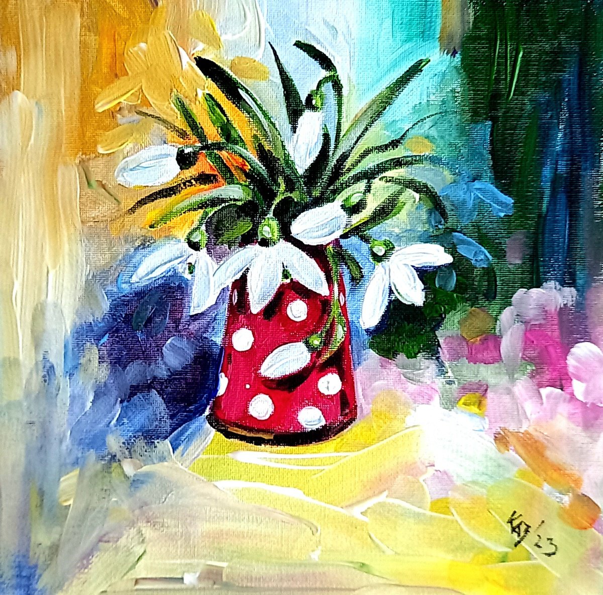 Snowdrops Still Life By Kovacs Anna Brigitta, 9 X 9, Artwork For Sale On Artfinder