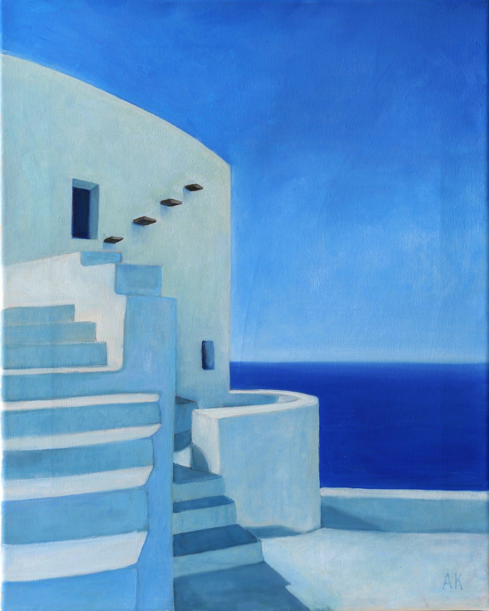 Photorealistic Landscape Oil Painting By Alfia Koral, 16 X 20, Greece - Sifnos Serenity, Original Artwork