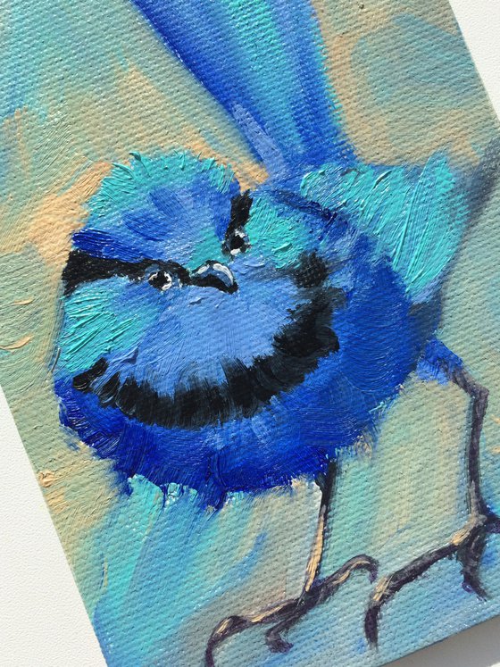 Blue bird n1, miniature original oil painting.