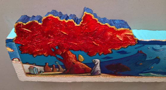 - THE RED TREE - ( 3D effect 17,5 x 39 x 4 cm )