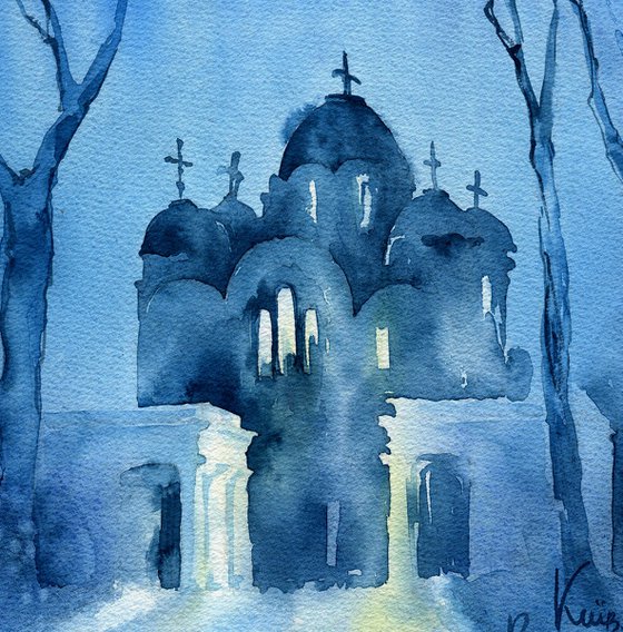 Architectural landscape "Evening Kyiv. Vladimir Cathedral" - Original watercolor painting