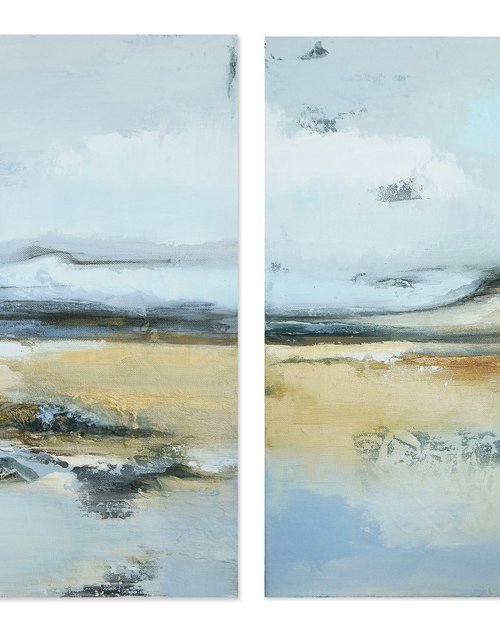An impressionistic diptich work "Coastal Landscape" by Olesia GR