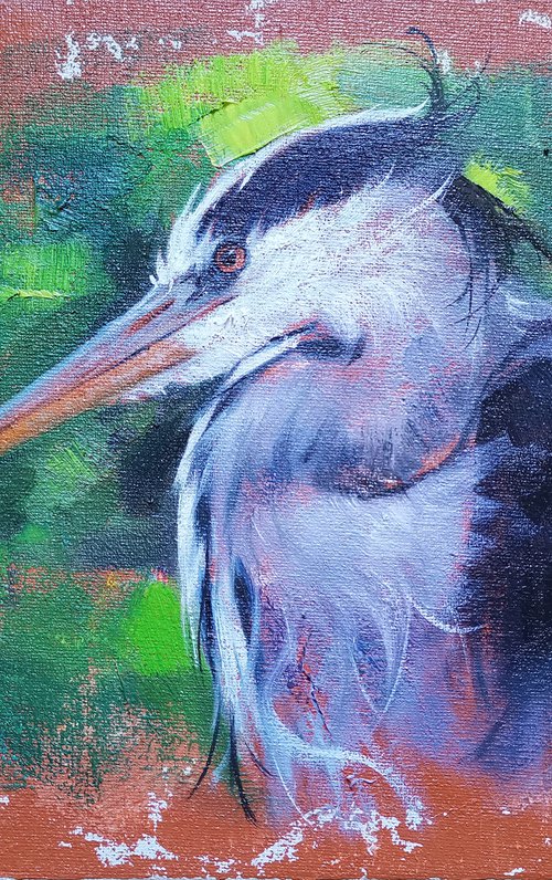 Oil painting heron by Hongtao Huang