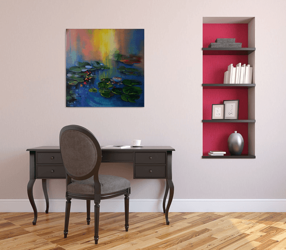 " Water Lilies " - 80 x 80cm Original Oil Painting