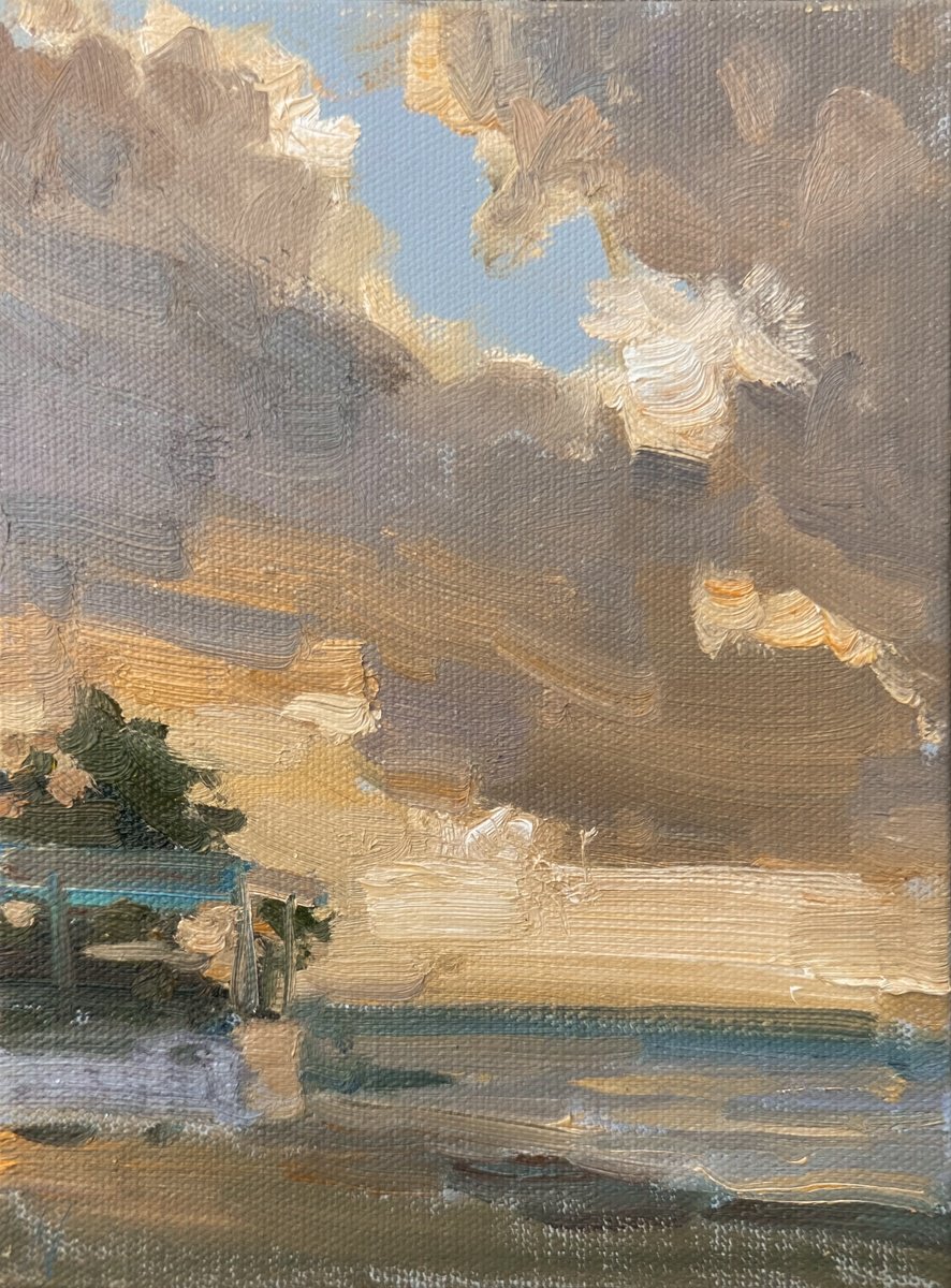 Impressionistic Landscape Oil Painting By Nataliia Nosyk, 6 X 8", Cloudy Sunrise, Original Artwork
