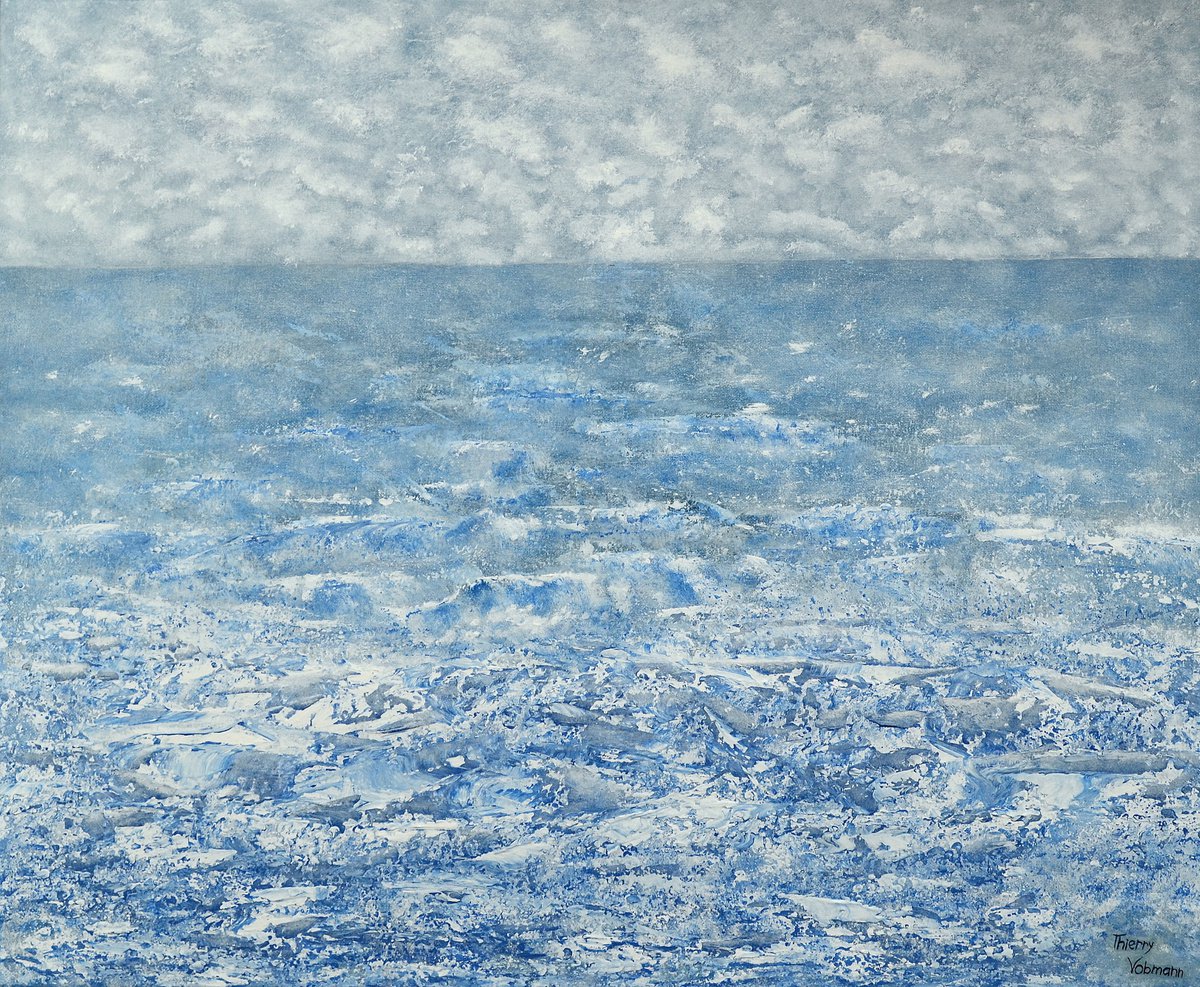 BLUE MAJESTY. PALETTE KNIFE SEASCAPE IN BLUE. by Thierry Vobmann. Abstract .