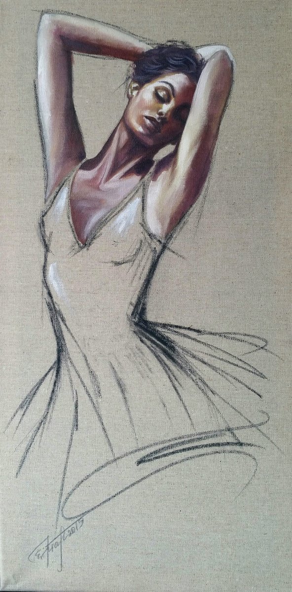 Expressive Portrait Oil Painting By Elena Kraft, 12 X 24, Before Performance Ii , Original Artwork