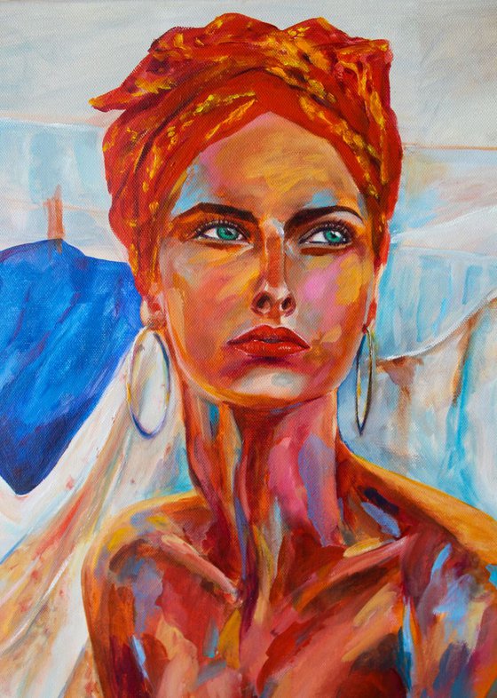 Laundry day - Portrait of a beautiful woman making laundry Oil painting