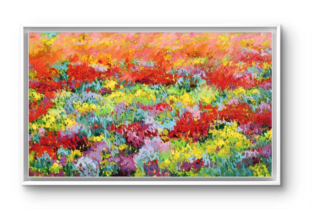 Organic Landscape Oil Painting By Athaang Art, 60 X 36, Flowers Energy, Original Artwork