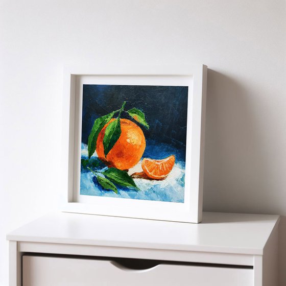 Tangerine Painting Fruit Original Art Orange Wall Art Citrus Small Artwork