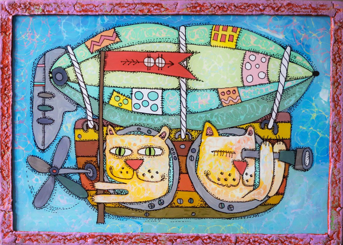 Animal Acrylic Painting By Nikita Ostapenco, 14 X 10", Cattigible #2, Original Artwork