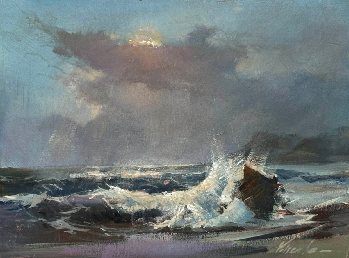 Expressive Landscape Oil Painting By Sergei Yatsenko, 16 X 12", Wave Study, Bodega Bay, Original Artwork