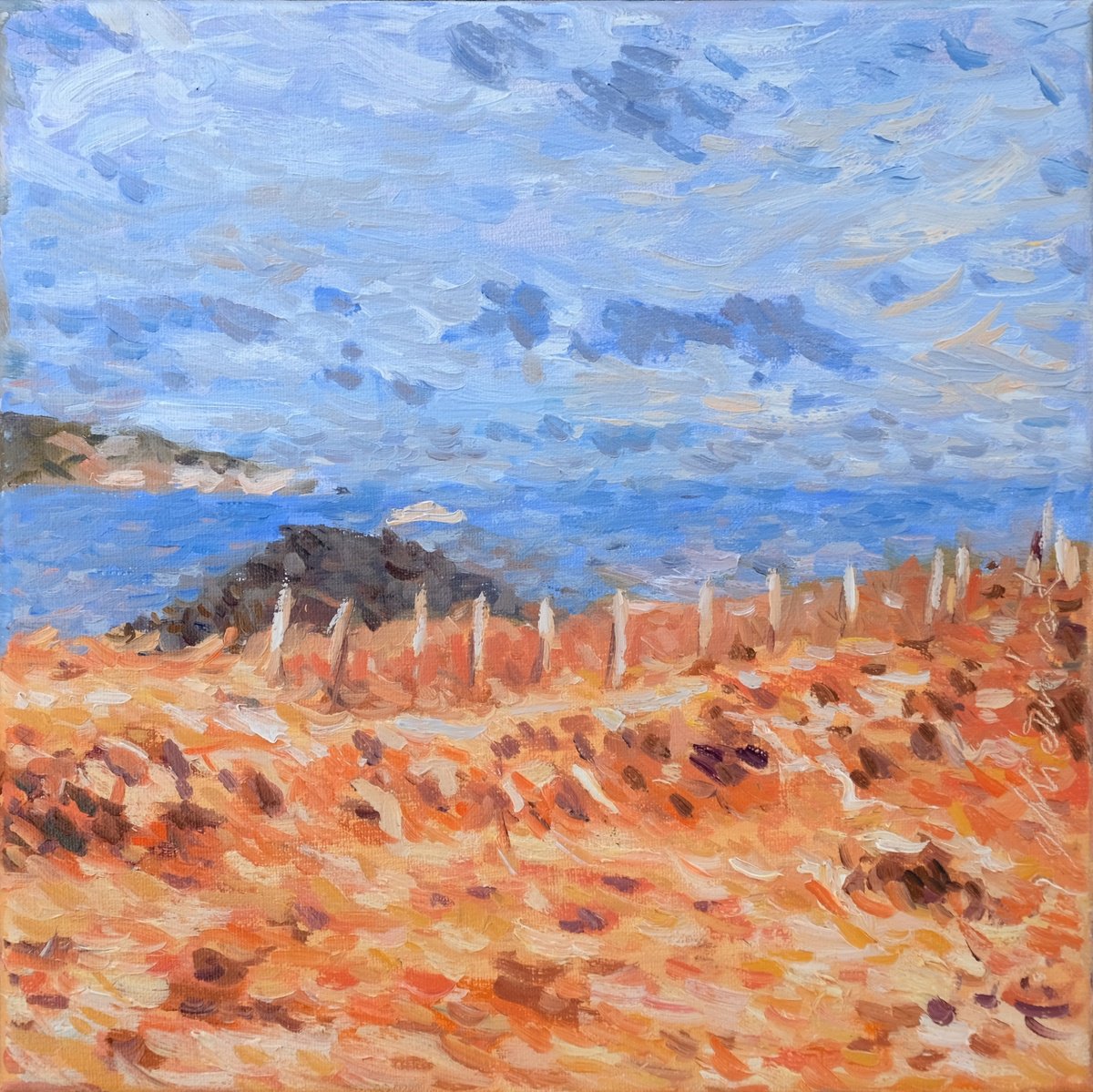 Impressionistic Landscape Oil Painting By Richard Mierniczak, 12 X 12", Sea From The Cap D
