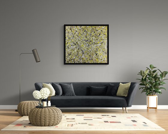 Extra large abstract artwork  (yellow black and white)