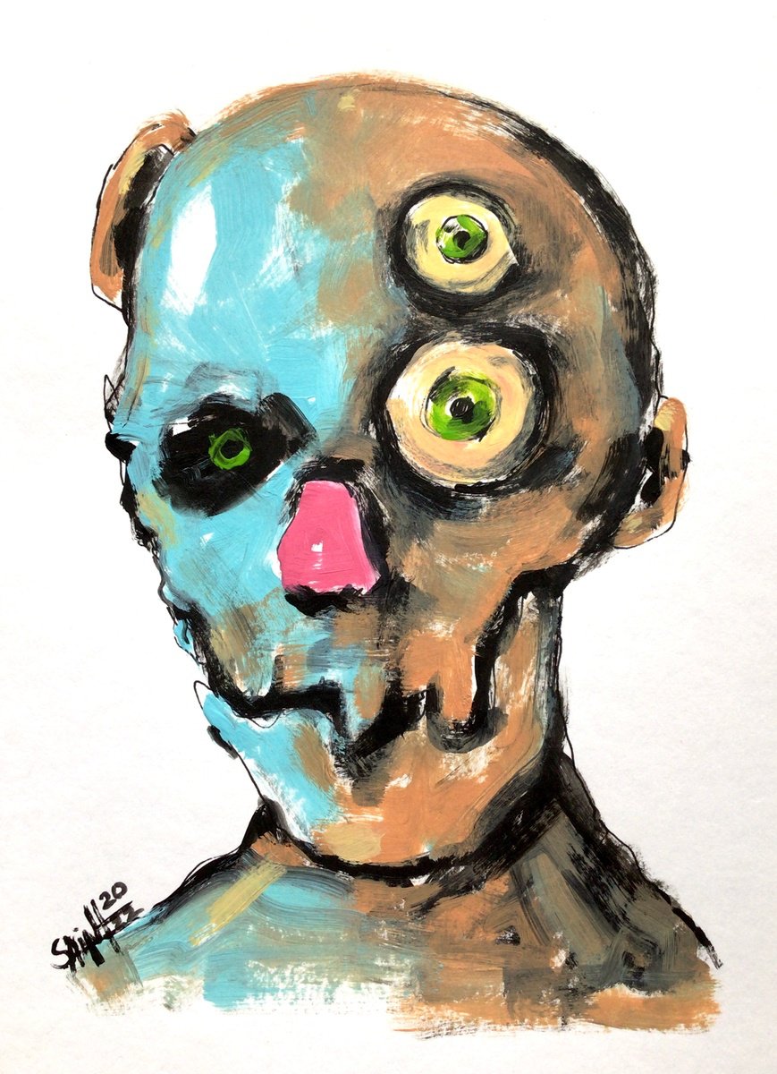 #6 Abstract zombie portrait painting original art, Horror Naive Outsider Folk Art Brut Str... by Ruslan Aksenov