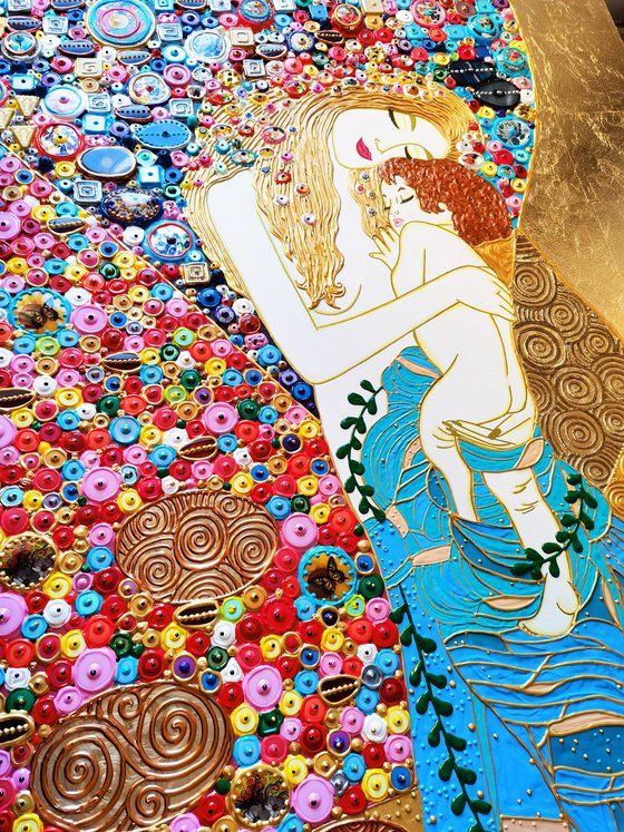 Mother and child (Klimt inspired). Natural precious stones & mosaic