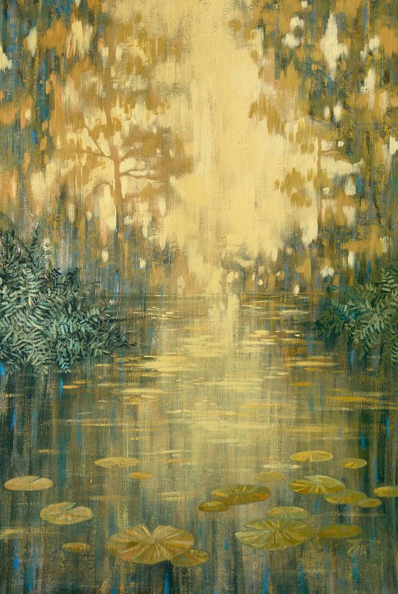 Forest Pond Under Golden Light