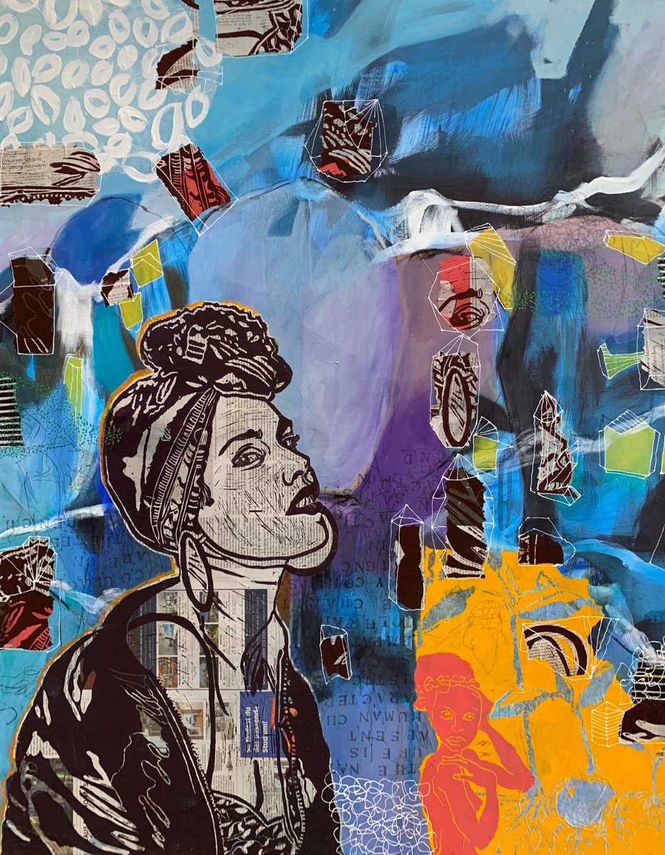 Expressive Portrait Painting By Marita Tobner, 39 X 47", All Lost, Original Artwork