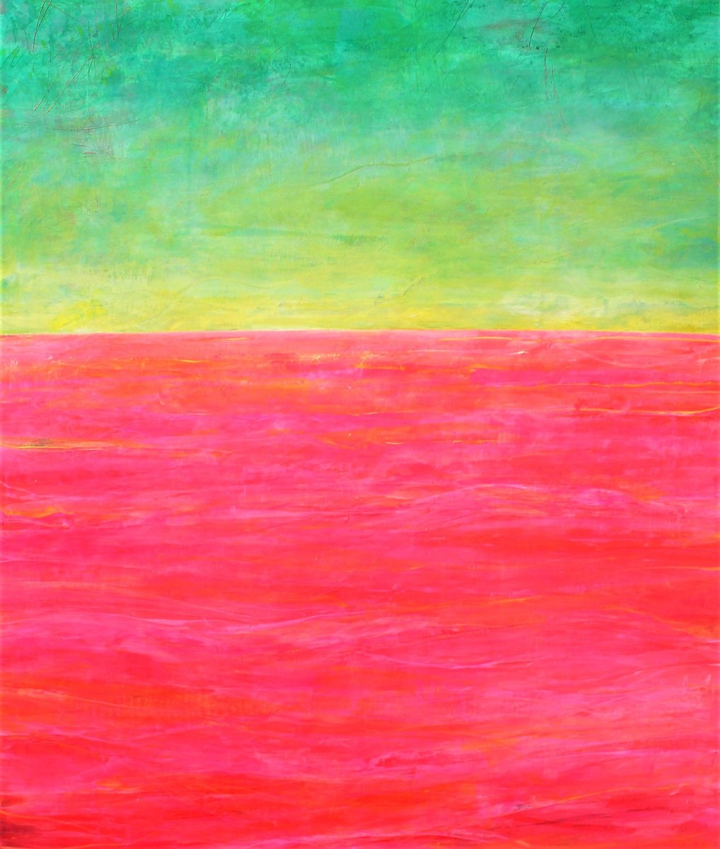 Abstract Landscape Acrylic Painting By Laura Spring, 31 X 36", Unapologetically Pink 3, Original Artwork