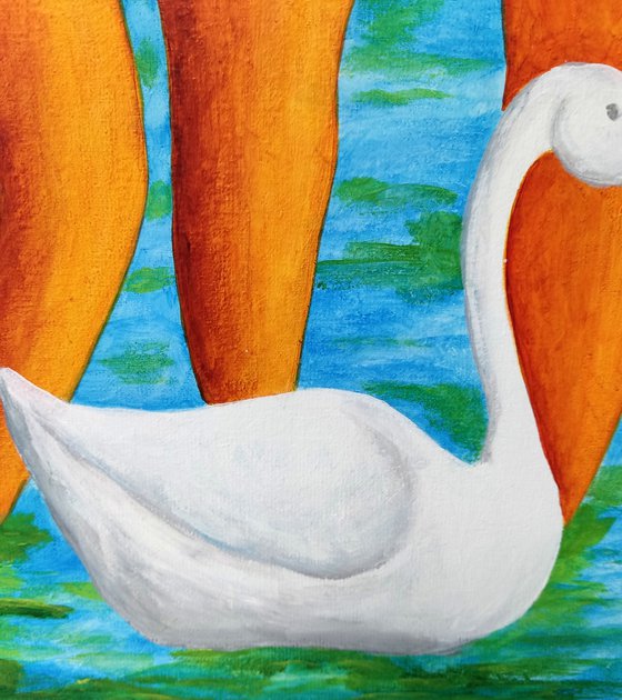 Bathing girlfriens with swan