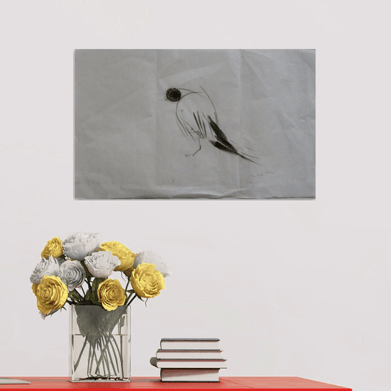 Minimalist Bird, ink painting on chinese paper, 33x53 cm