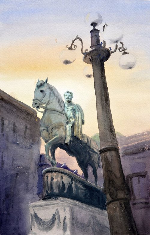 Monument to Duke - original watercolor painting by Nenad Kojić by Nenad Kojić watercolorist