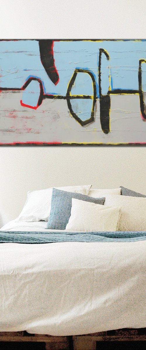 Abstract Painting - Blue Landscape - Floating City -150x60cm - Ronald Hunter 25M by Ronald Hunter