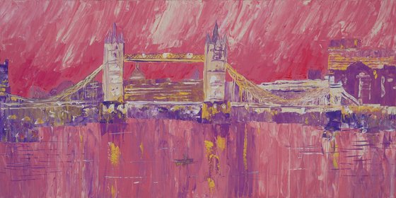 London palette knife painting 60x120x4 cm S040 Large painting Thames pink decor original big art ready to hang painting acrylic on stretched canvas wall art
