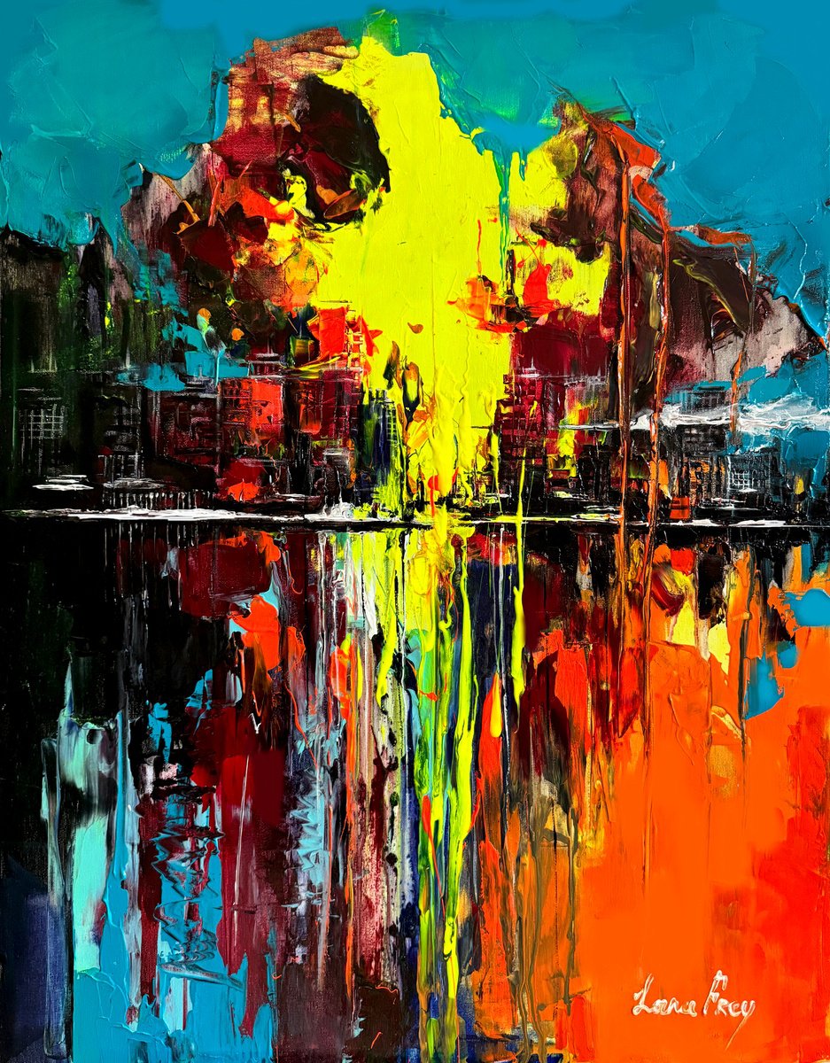 Abstract Landscape Acrylic Painting By Lana Frey, 28 X 35", Passion, Original Artwork