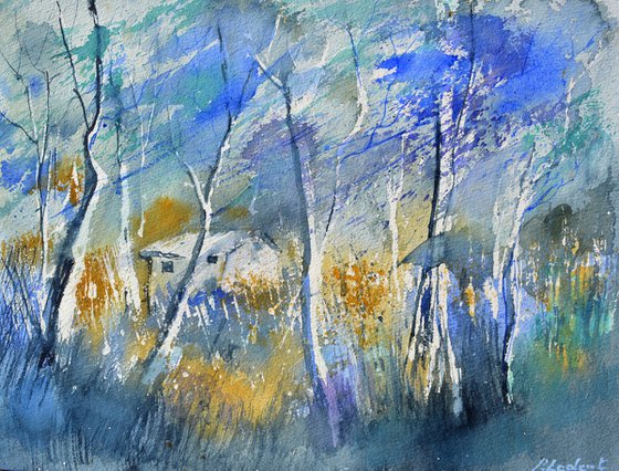 Blue forest  watercolor