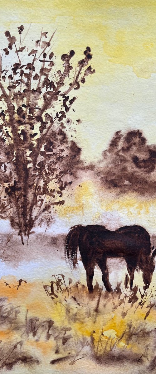Horse in the mist by Halyna Kirichenko