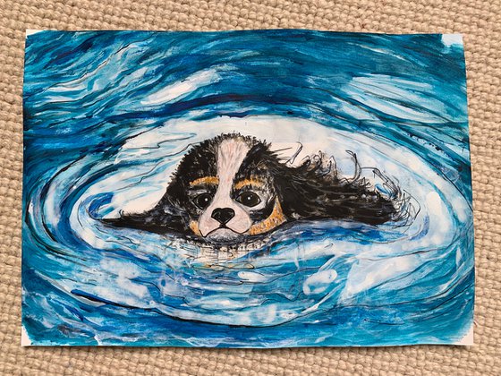 Underwater Wild Animals Painting for Home Decor, Dog Portrait Art Decor, Artfinder Gift Ideas Puppy Love