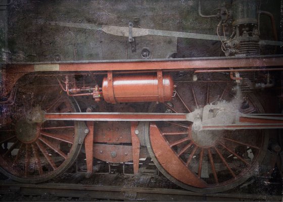 Old steam trains in the depot 3 - print on canvas 60x80x4cm